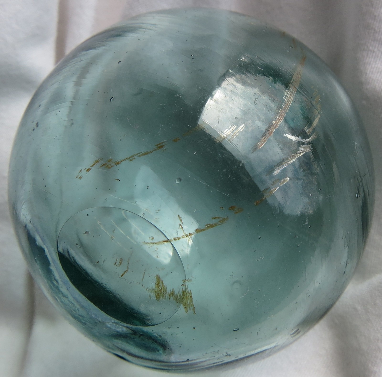 Japanese Blown Glass FLOAT 2.5" Aqua WP Makers Mark #11 "river-mouth" Vtg USA BZ