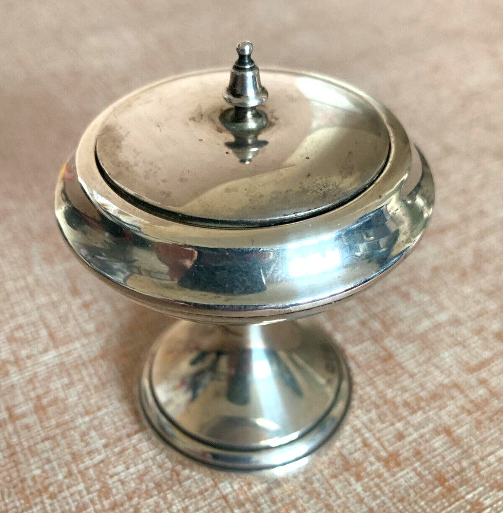 Antique Solid Silver Pedestal Patch Box with Mirror Lid Chester 1923