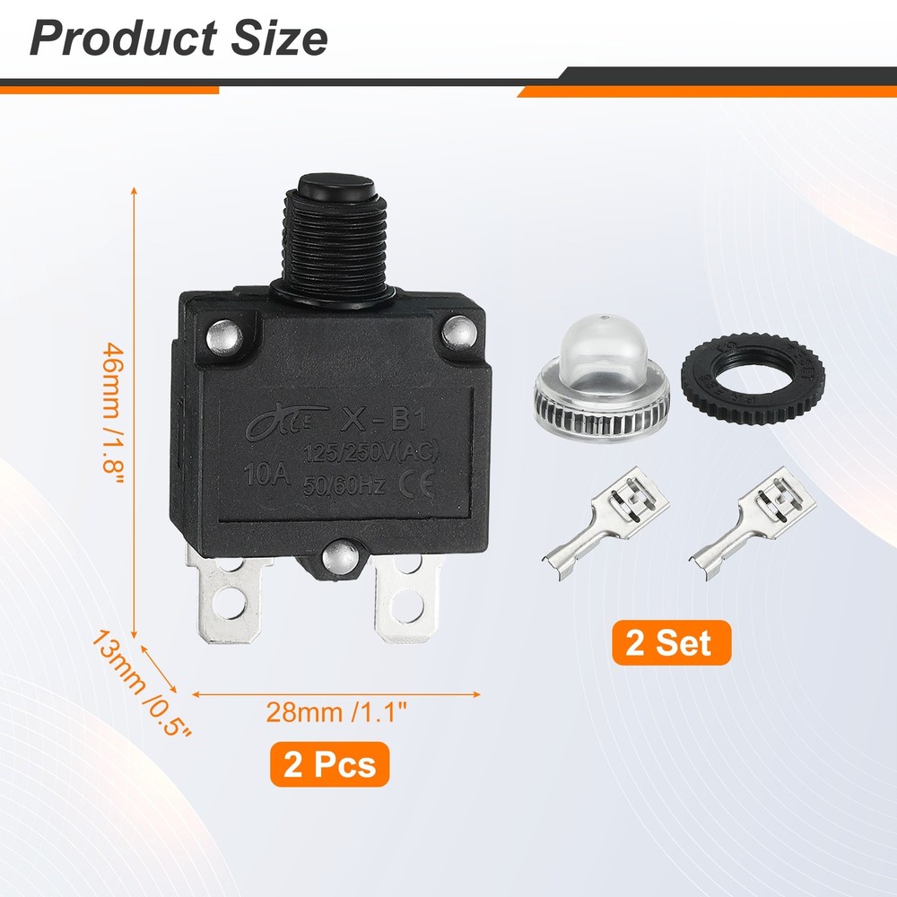 2 Pack X-B1 10Amp Circuit Breakers Manual Reset Push Button Overload Protector