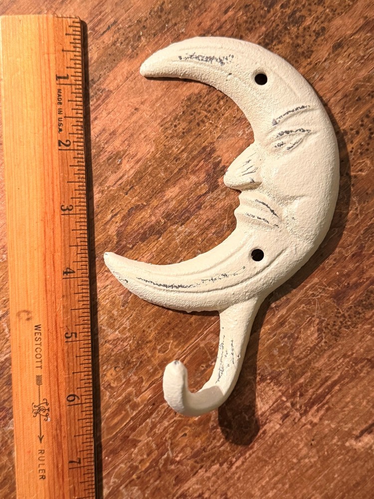 Americana Rustic Cast Iron Wall Crescent Moon Hook / Key Holder