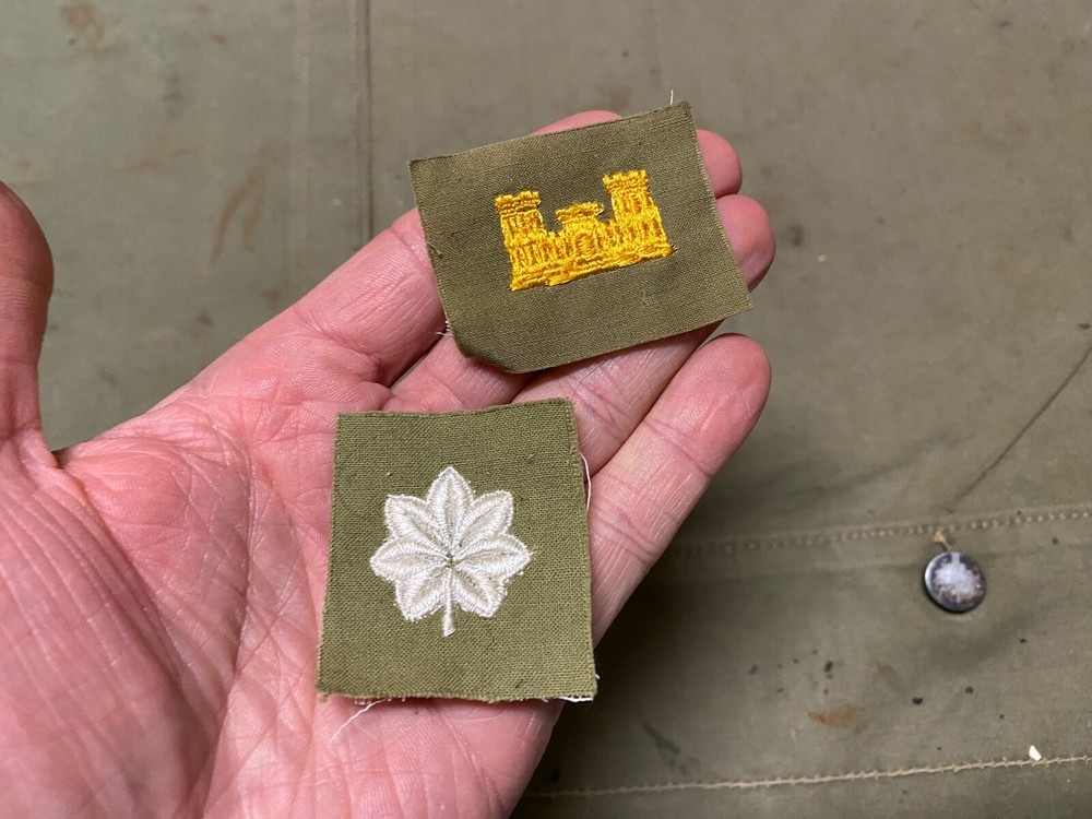 ORIGINAL WWII US ARMY SHIRT SEW ON ENGINEER LT. COLONEL OFFICER INSIGNIA