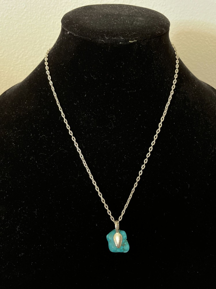 Turquoise Nugget Silver Tone Necklace