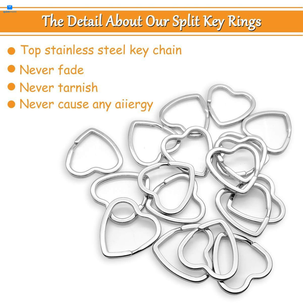 Oubaka 30Pcs Heart Shaped Split Key 30pcs Rings Silver