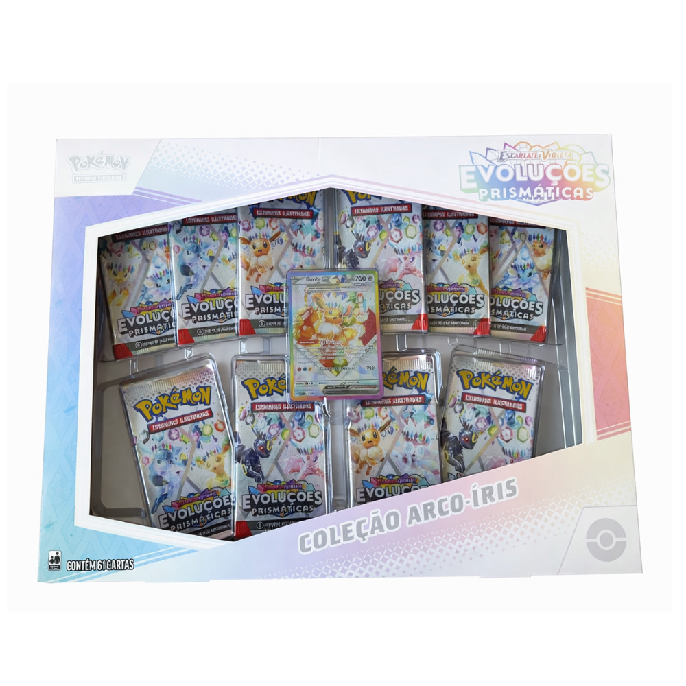 Pokemon Box Prismatic Evolutions Rainbow Eevee Collection 61 Card Brazilian Game
