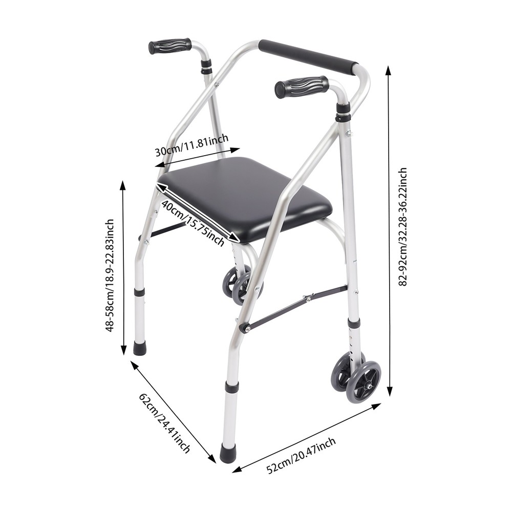 Adjustable Height Walker Folding Walker Floorstanding Foldable Chair 48-58cm