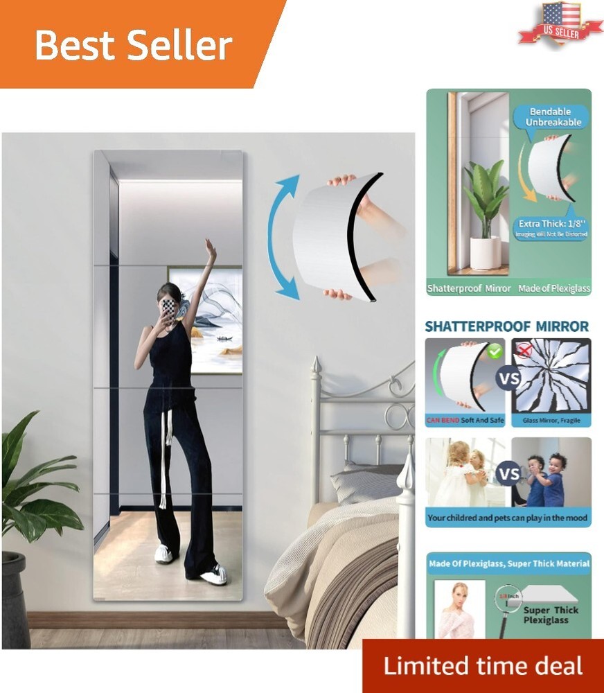 Extra Thick Plexiglass Full-Length Mirrors - Unbreakable 4 Pack for Kids' Safety