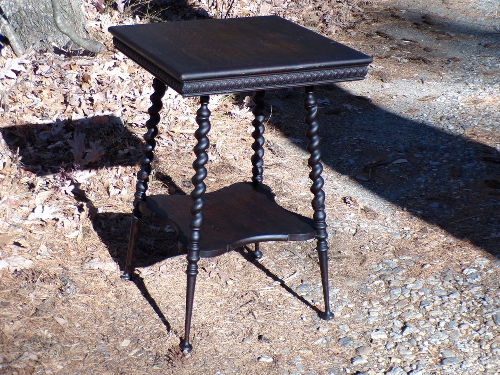 Antique 19th C Victorian Solid Oak Barley Twist Table Plant Stand Parlor Table