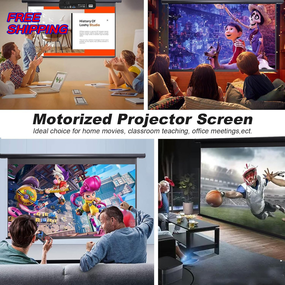 120 Inch Projector Screen Motorized 4:3 HD Electric Rising Screen Pull Down NEW