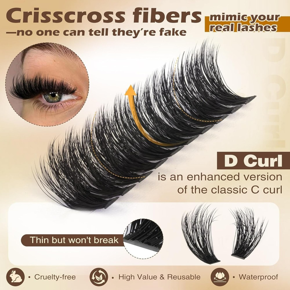 Lash Extension Kit: 200 Fluffy Clusters & Essentials for Home Application