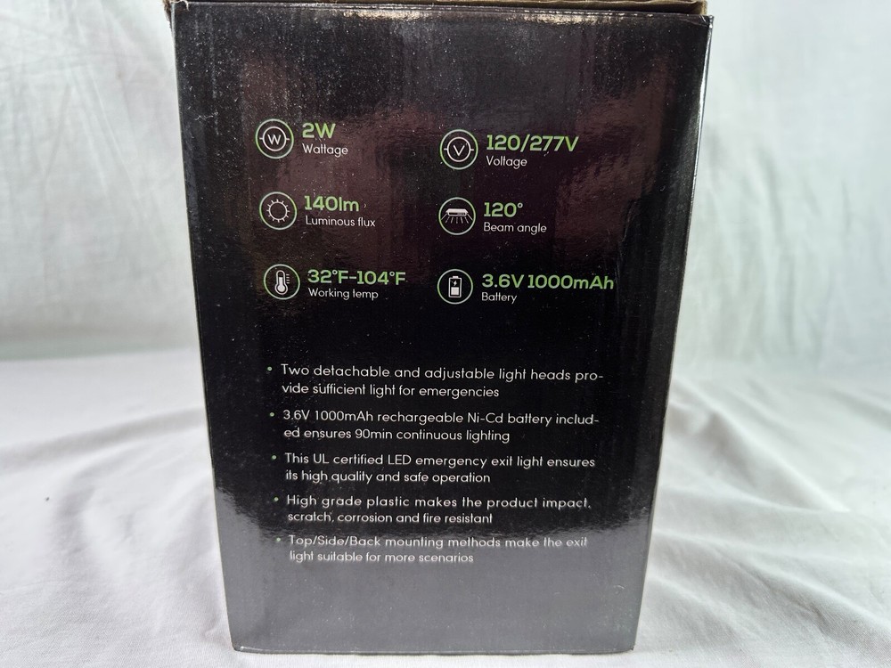 2-Pack Green LED Emergency Exit Light Sign, Battery Backup 120V/277V Double Face