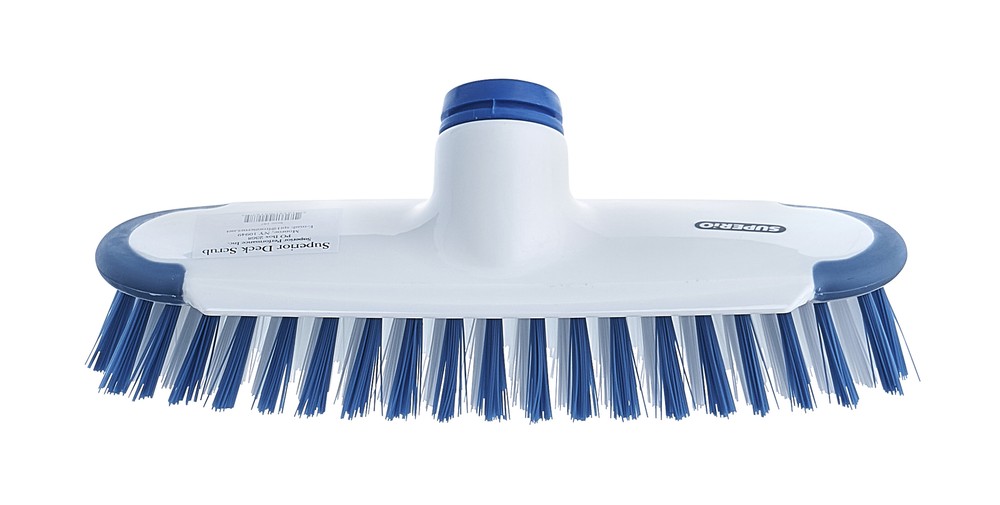 Superio Deck Scrub Brush with Scraper, 48" Long Metal Handle, Blue