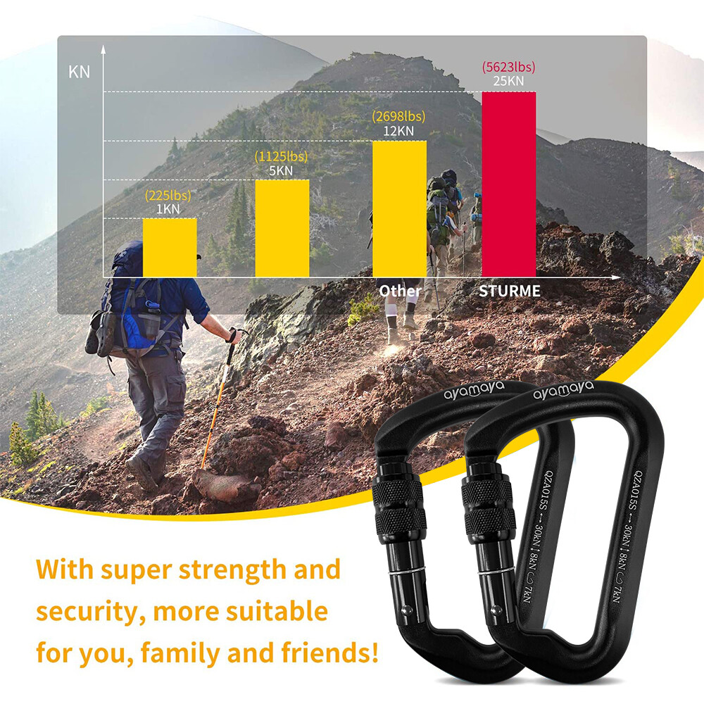 30KN Aluminum Rock Climbing Screwgate Locking Carabiner Large D Shape Clip Hook