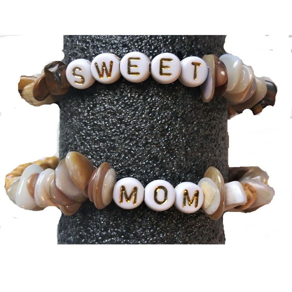 Sweet Mom Stretchy Bracelet Stack Wood Beads and Chips