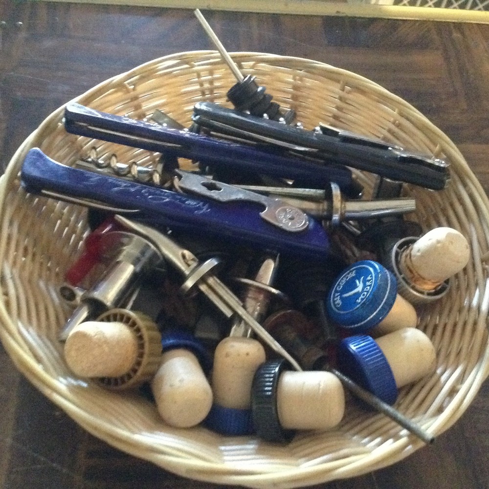 Assorted bar pour spouts, caps and openers