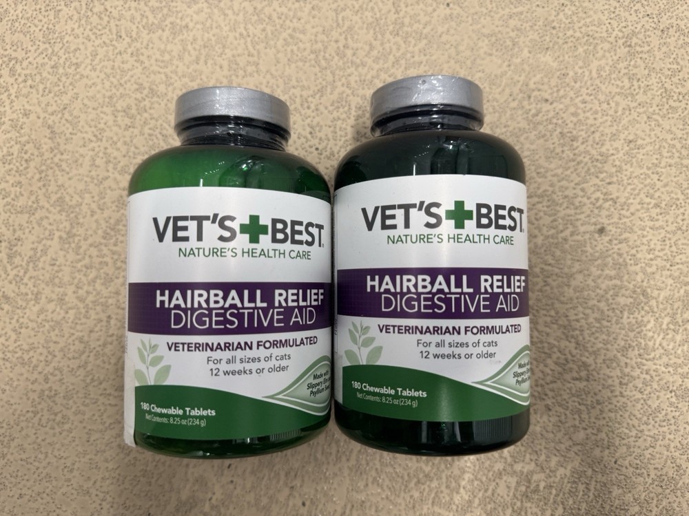 2x Vet's Best Hairball Relief Digestive Aid 180 Chewable Tablets Cats Exp 1/28