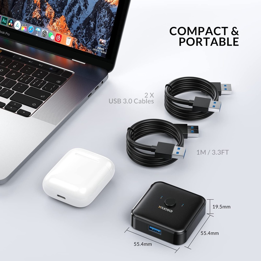 USB 3.0 Switch 1 in 2 Out(2 in 1 Out) Bi-Directional, USB Switch 2 Computers ...
