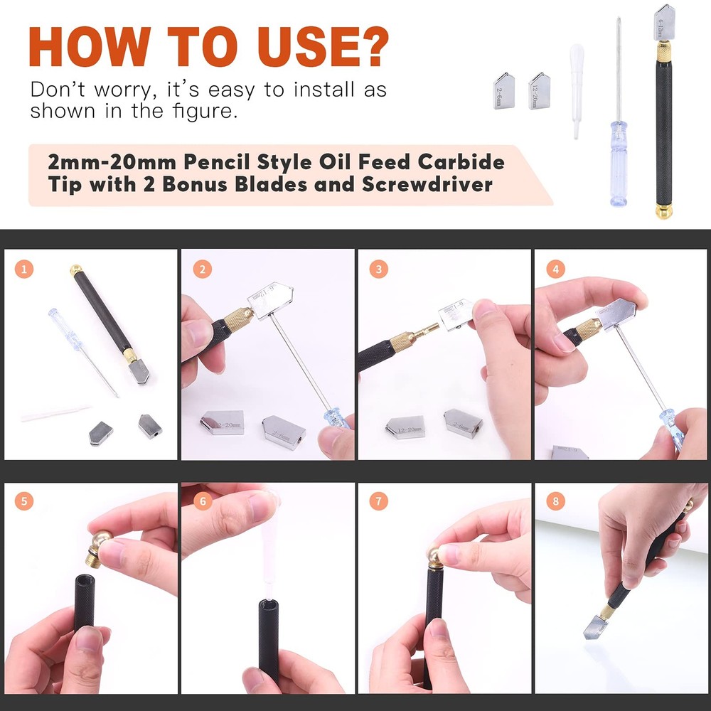 5-Pcs Adjustable Glass Cutter Kit - Includes Suction Cup & Running Plier Round