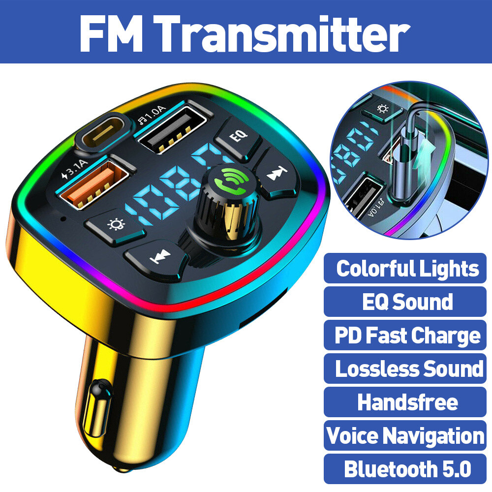Bluetooth 5.0 Car Wireless FM Transmitter Adapter 2USB PD Charger Hands-Free USA