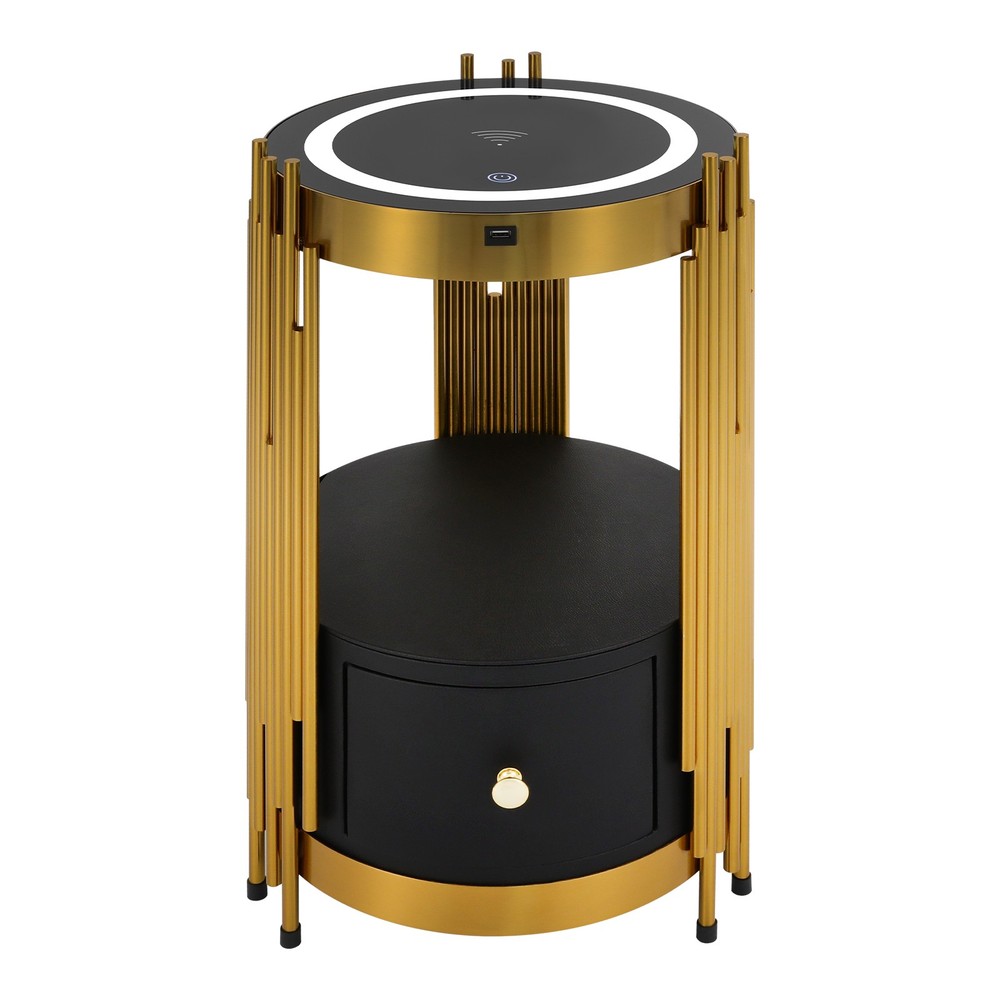 Bedside Table Smart Nightstand W/Wireless Charging LED Bed Side Table W/Drawer