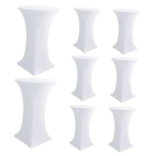 Cocktail Table Covers-Spandex Round High Top Table 32" x 43" | 8 Pack White