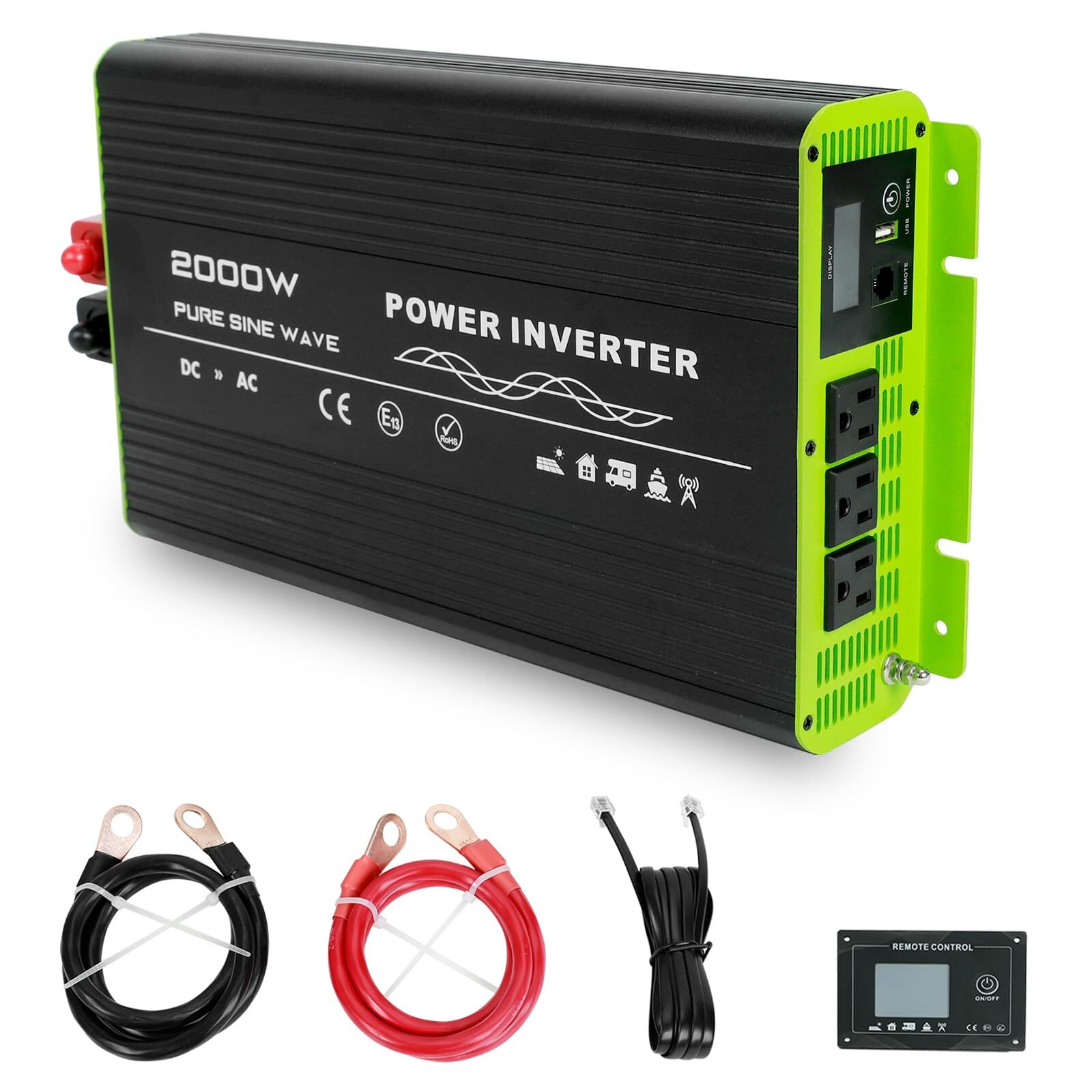 for RV Camper 2000W Pure Sine Wave Inverter 12V DC to 110V AC Converter