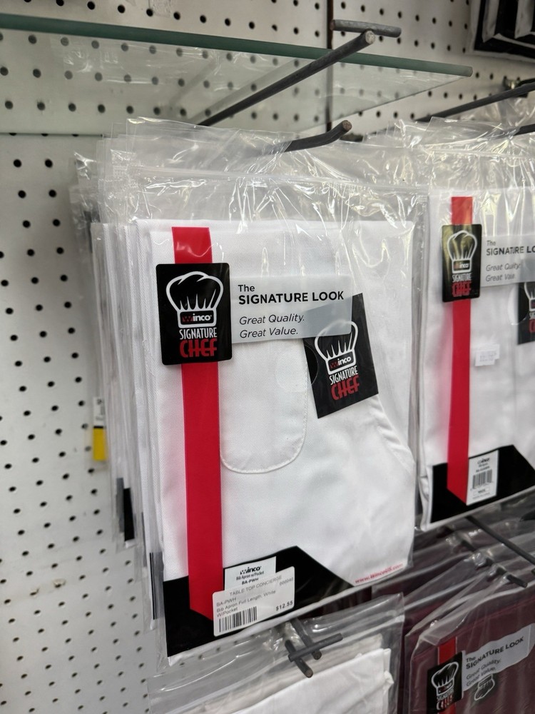 Winco BA-PWH Adjustable Bib Apron White Polyester with Pocket