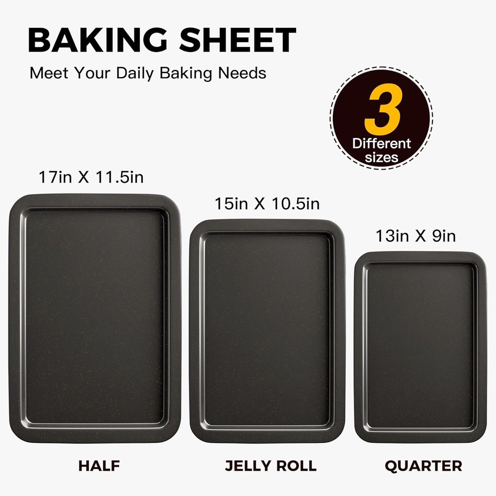 Ceramic Baking Sheet Pan Set Cookie Sheet Oven Bakeware Sets W/ Wider Grips 3