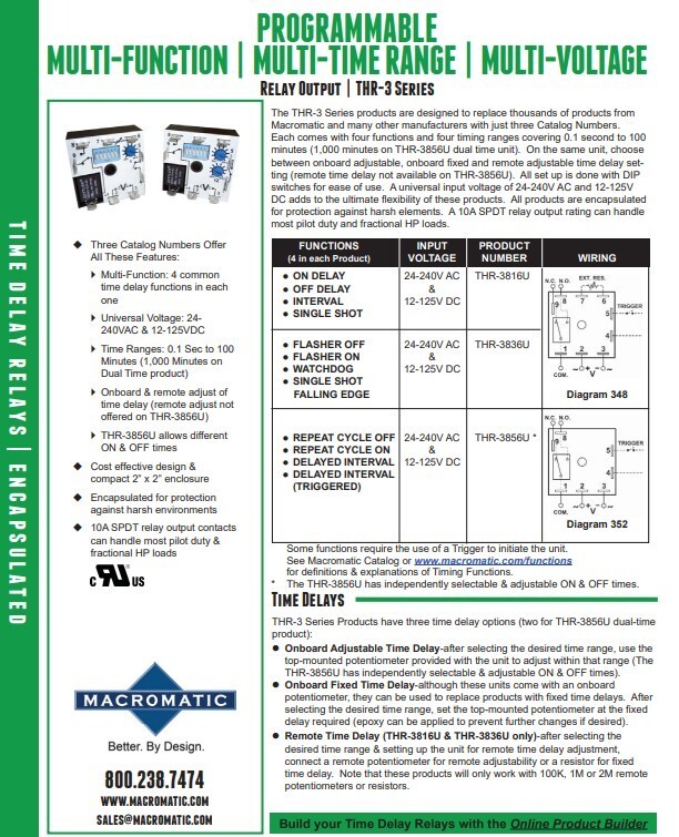 MACROMATIC Multi-Function Encapsulated Timing Relay: Surface Mounted, 12 to 125V