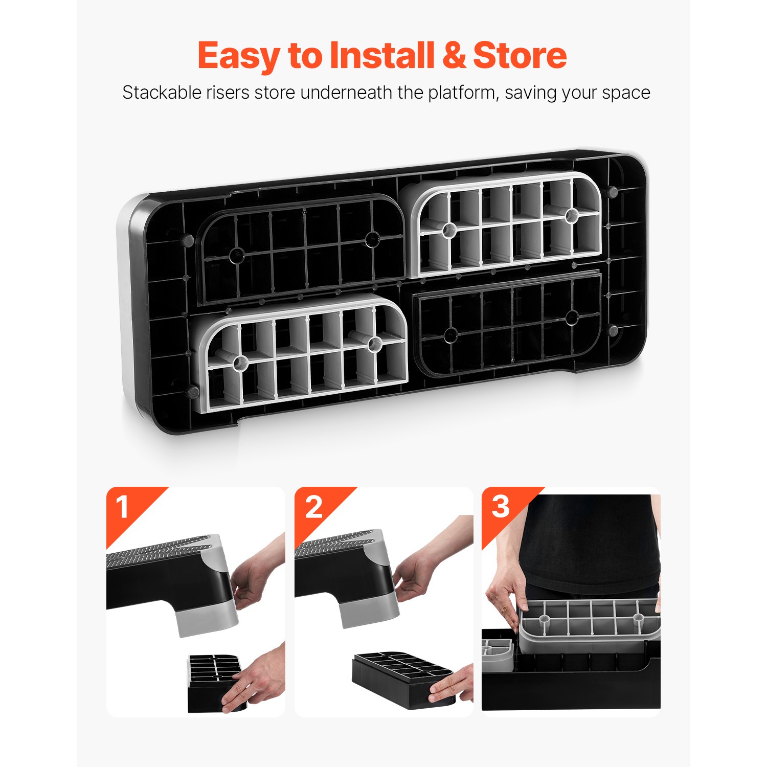 Aerobic Exercise Step Platform Height Adjustable Workout Stepper 4 Riser Gray