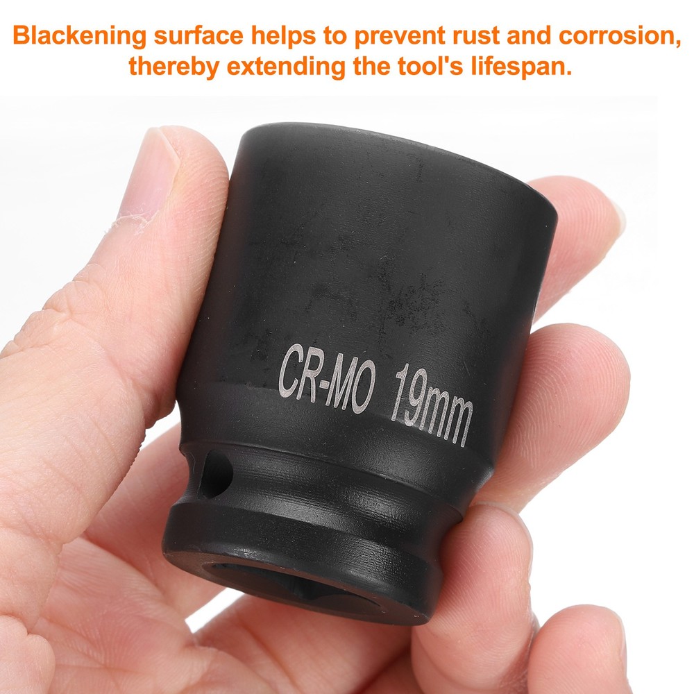 4 Point Square Socket 1/2" Drive 19mm Metric CR-MO Square Impact Wheel Socket