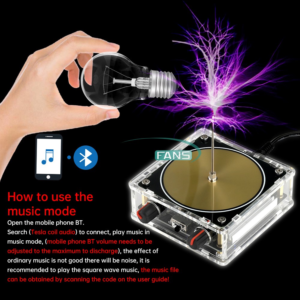US Bluetooth Music Tesla Coil Plasma Loudspeaker Stimulate Interest Modelquality