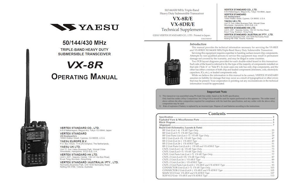INSTRUCTION MANUAL + TECHNICAL SUPPLEMENT for the YAESU VX-8R