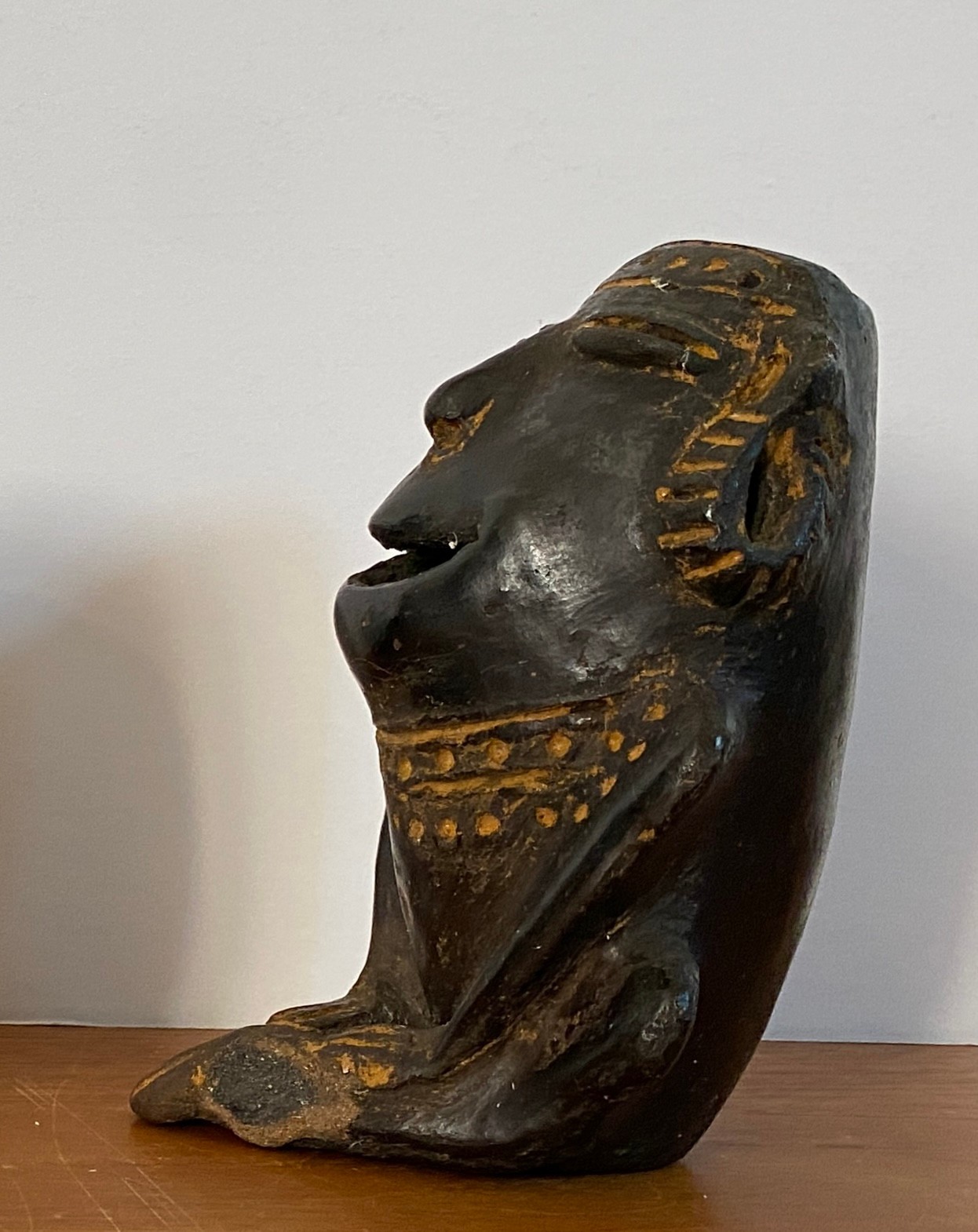 3 Pre Columbian Style Black Ware Clay Figures Musical Seated Vintage / Antique