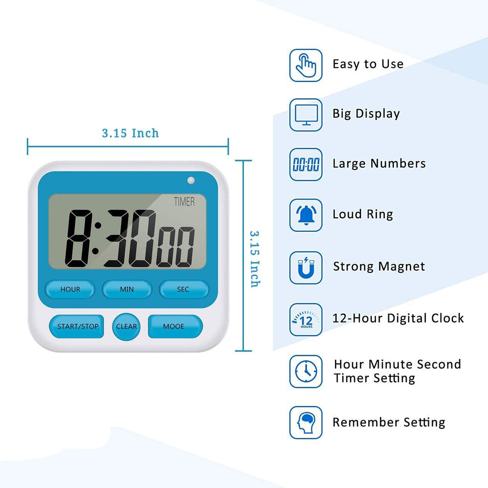Upgraded Digital Kitchen Timer, On/Off Switch, 12/24 Hour Clock and Silent Timer