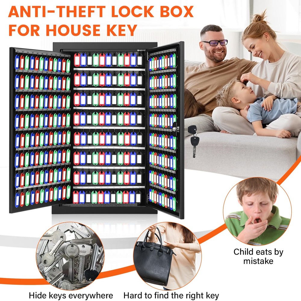 376 Keys Key Lock Box Wall Mount with 376 Numbered Hooks and 376 Colored Key ...