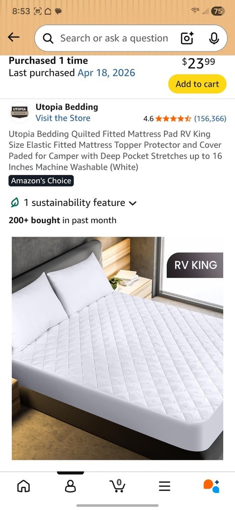RV king Size Mattress Topper Pad