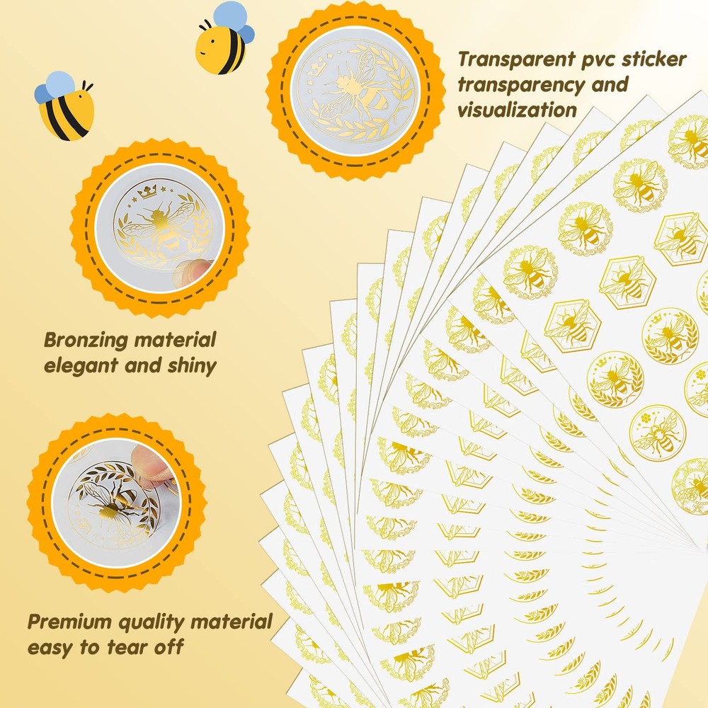 Gueevin 400 Pcs Bee Gold Foil Stickers Envelope Seal Clear