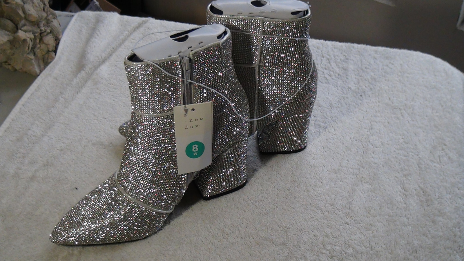 A New Day Cailin Womens Rhinestone Wide Width Ankle Boots Silver Size 8W