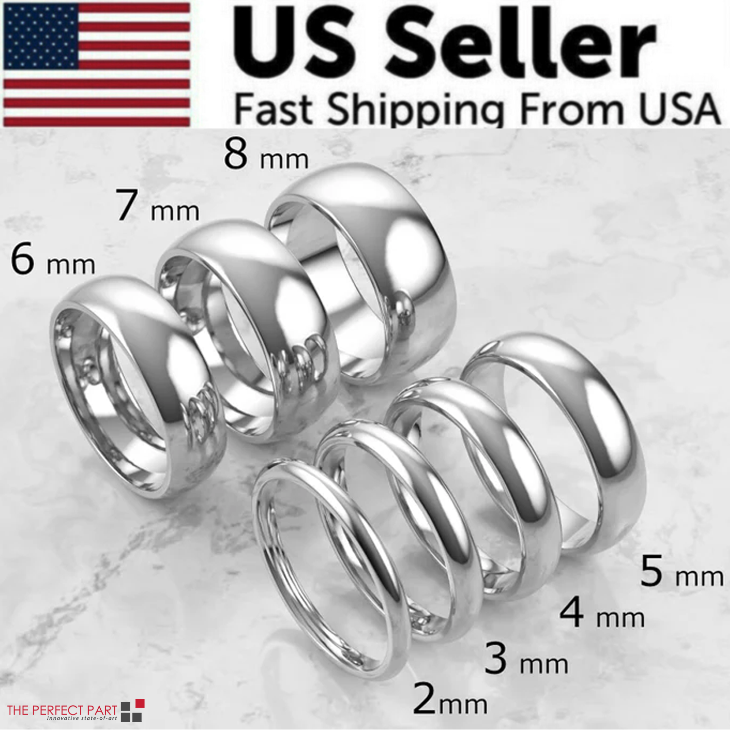 Tungsten Carbide Silver Polished Plain Wedding Band Ring 2mm 3mm 4mm 6mm 8mm 10m