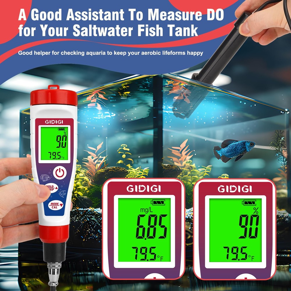 Digital Dissolved Oxygen Meter,Dissolved Oxygen Test Kit with 4.92 ft Probe Cabl