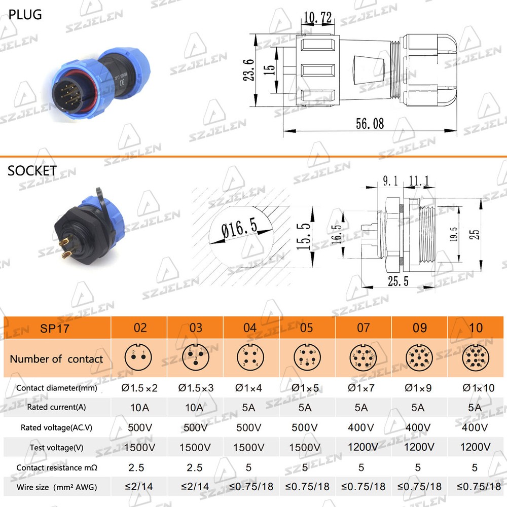 SP17 3Pin Panel Mount Wire Connector,IP67 Waterproof Cable Connector Plug Socket