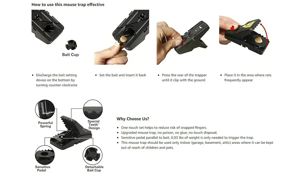 6 Pack Mouse Traps Heavy Duty Snap Trap for Rats and Mice