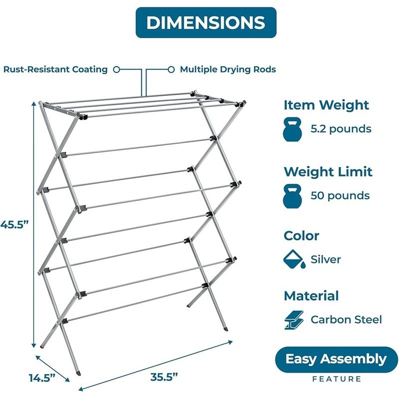 Portable Steel Laundry Drying Rack Space Saving Compact Line Drying Solution New