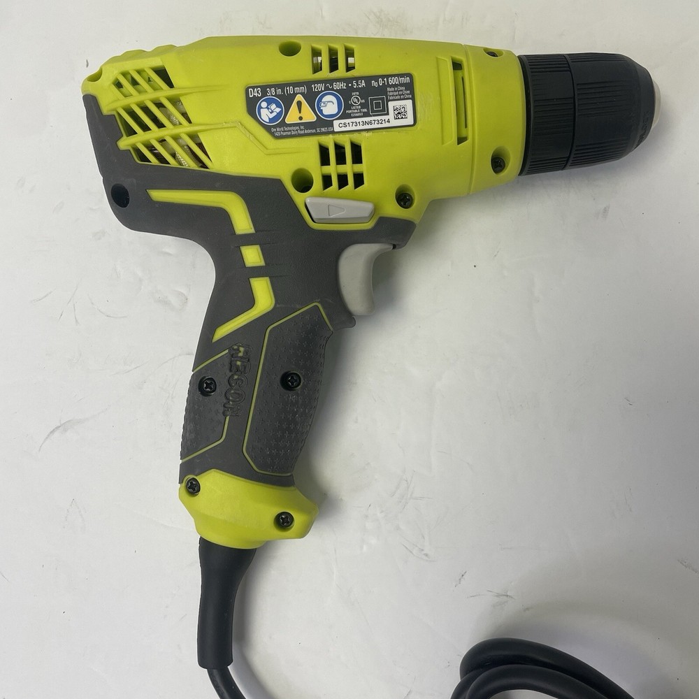 Ryobi 3/8 Inch Corded Power Drill 5.5 Amp Variable Speed Trigger D43K - Used
