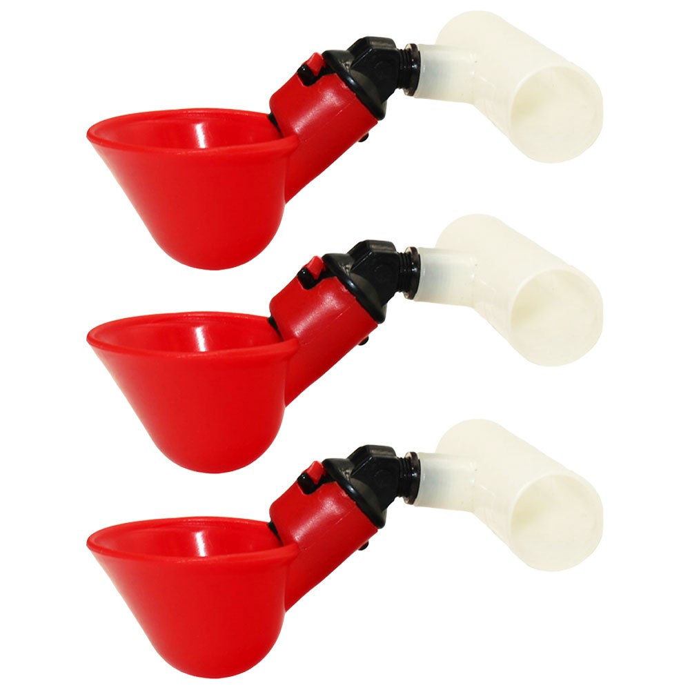 Three (3) Automatic Waterer Drinker Cups and Clear Fitting Chicken Water Poultry