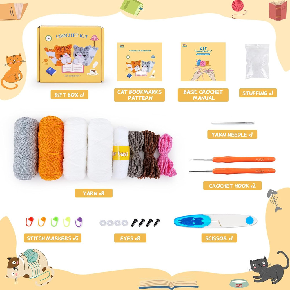 Crochet Kit for Beginners -Cat Crochet Kits with Step-by-Step Video Tutorials, B
