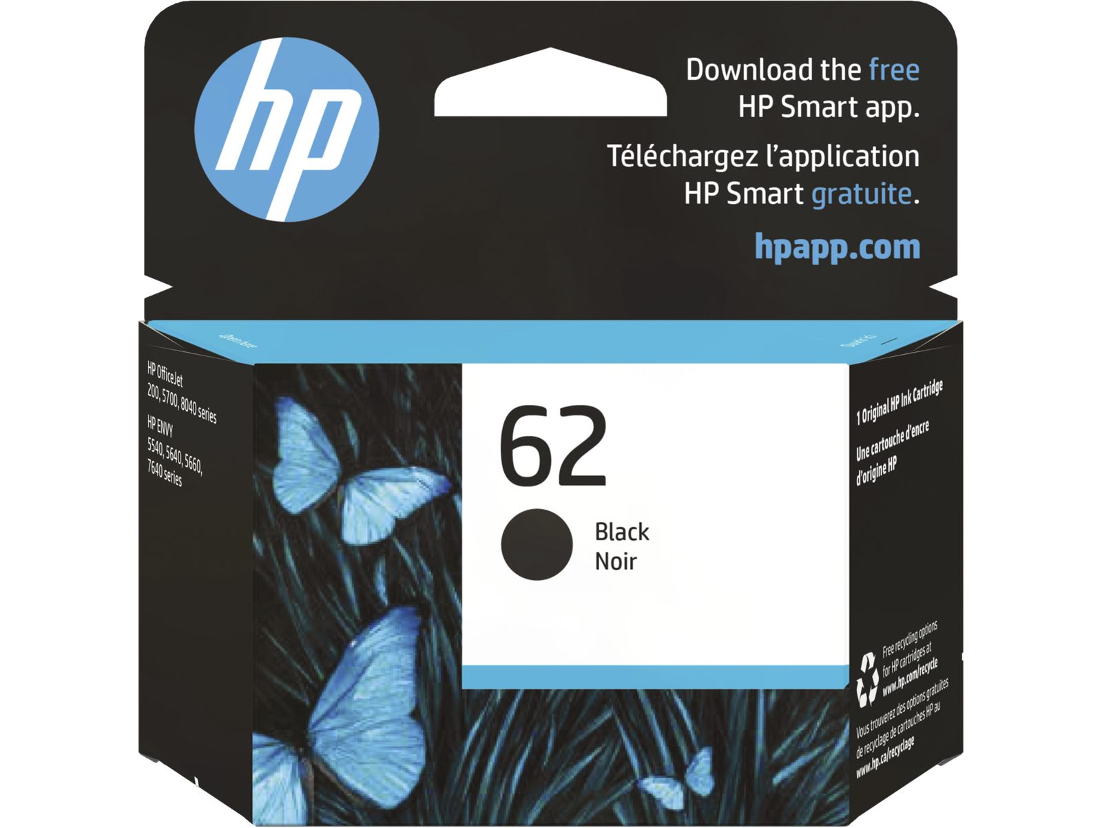 HP 62 Black Original Ink Cartridge, ~200 pages, C2P04AN#140
