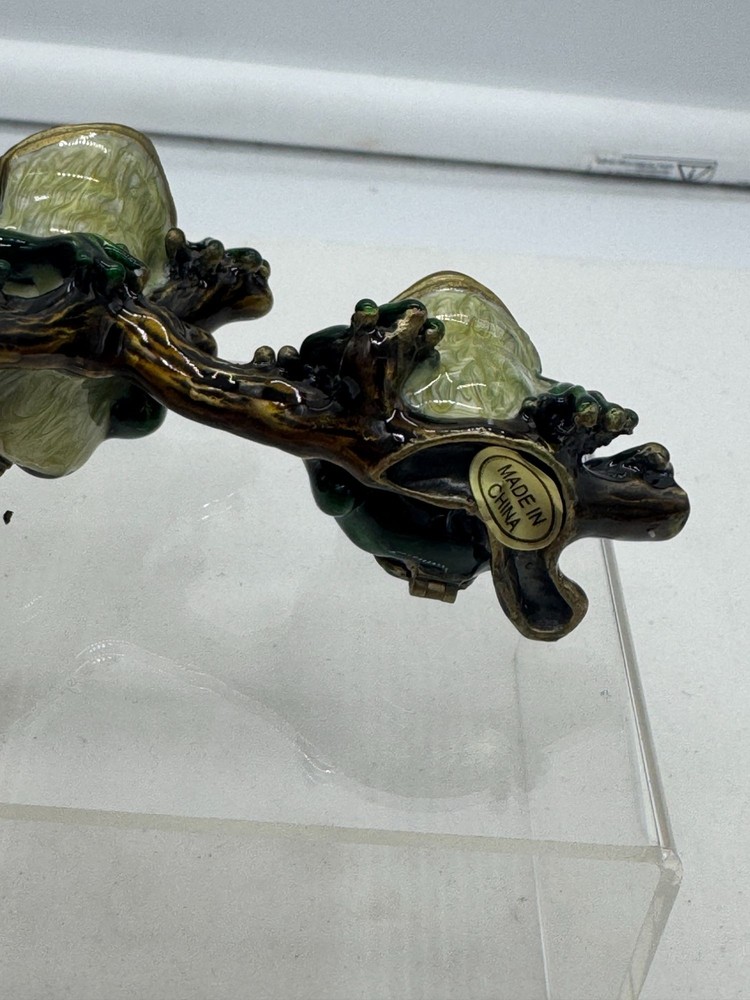 Two Frogs Enamel Trinket Box Red Crystal Eyes