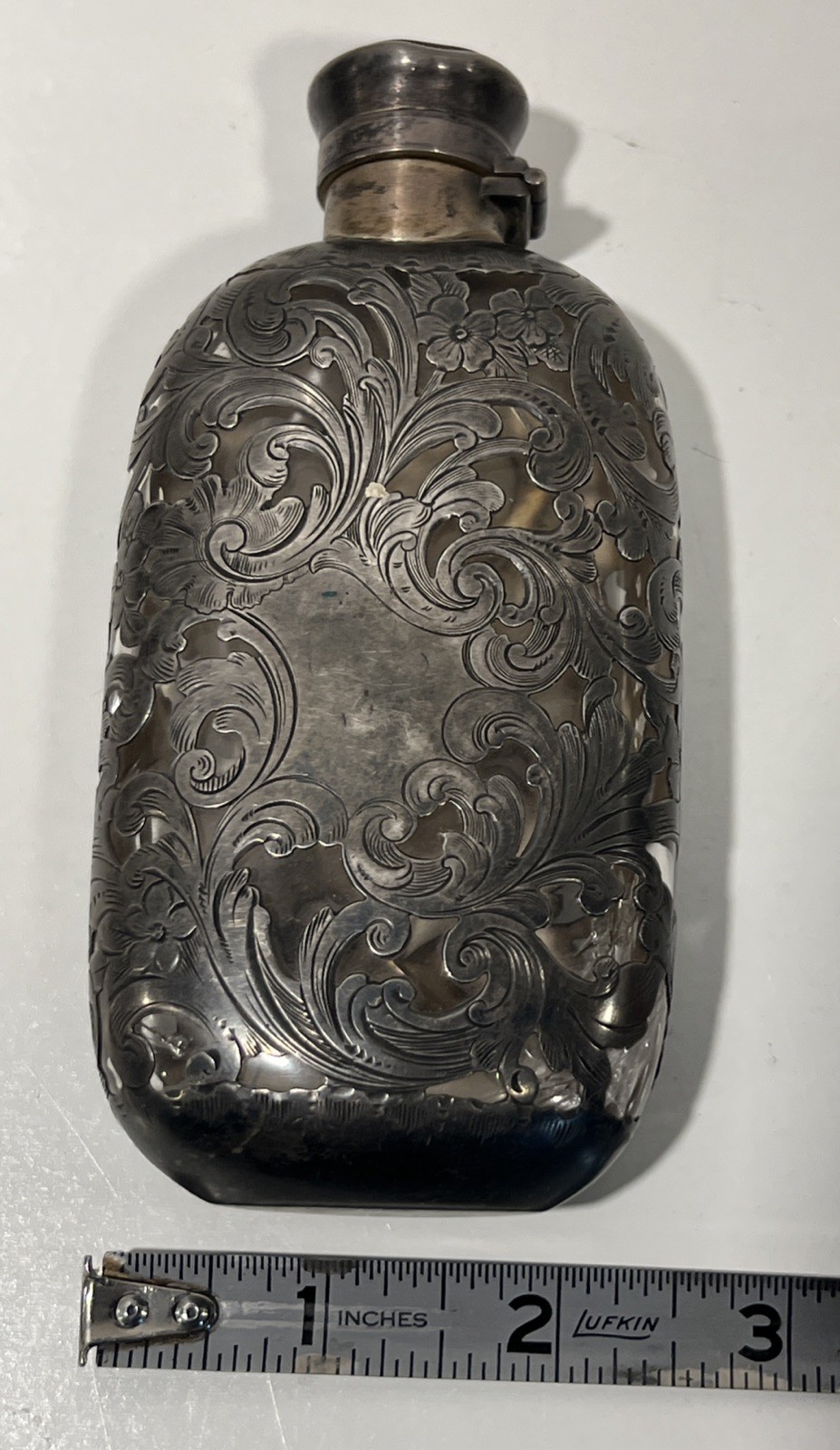 Antique Gorham .925 Sterling Silver Over Glass Overlay Flask Unmolested