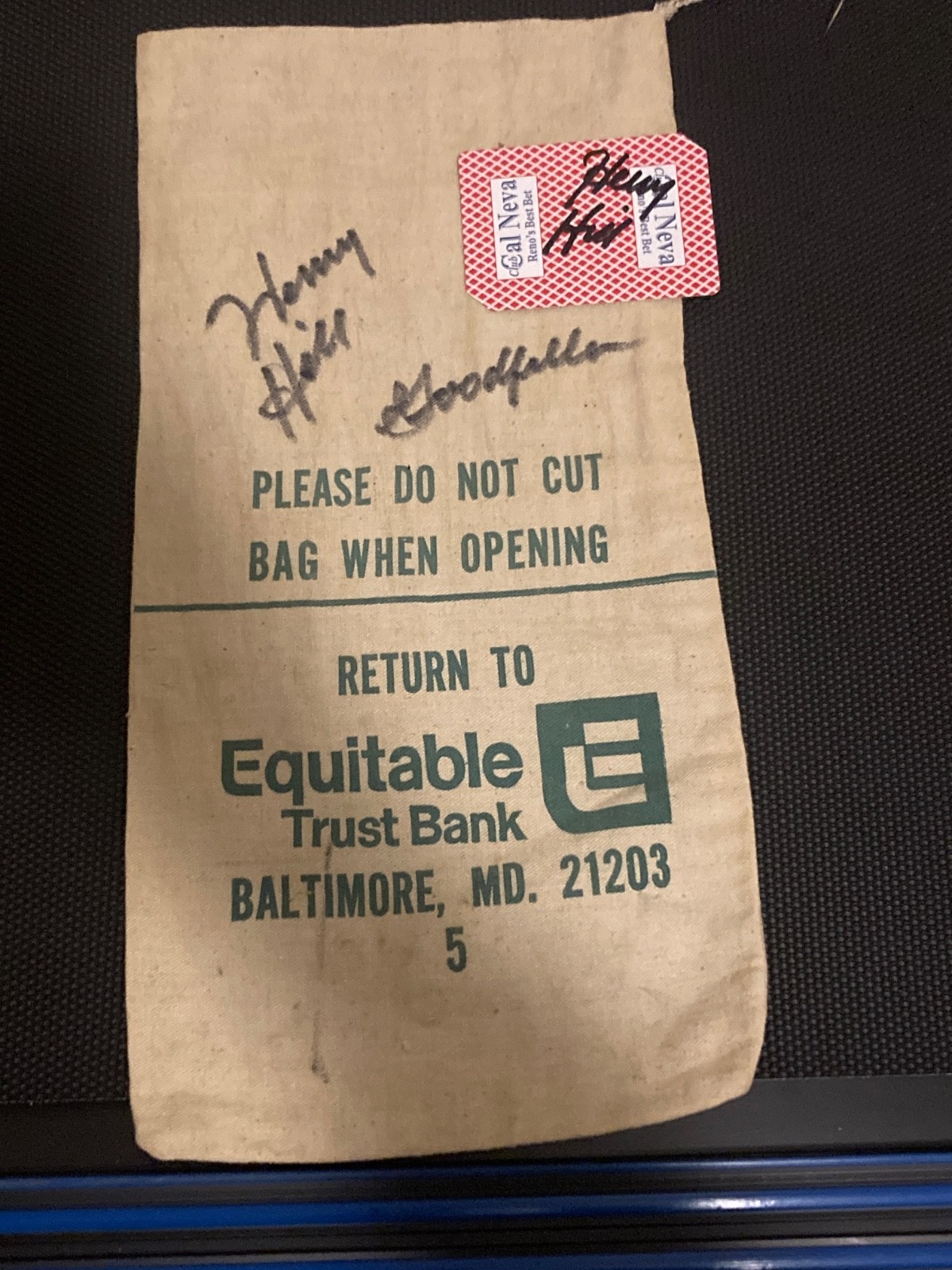 HENRY HILL Inscribed Goodfellas Signed Autograph EMPTY MONEY BAG SIGNED CARD 7 H